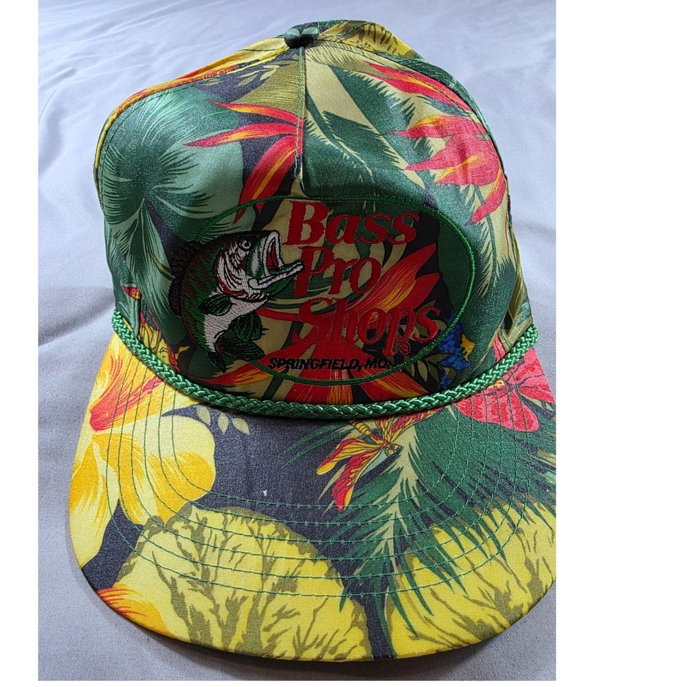 Bass Pro Shops Hat Mens OSFA Nylon Floral Tropical Vintage Snapback Rope Cap
